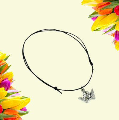 HIGH TRENDZ Black Thread Adjustable Knot With Oxidised Silver Charm Cotton Dori Anklet