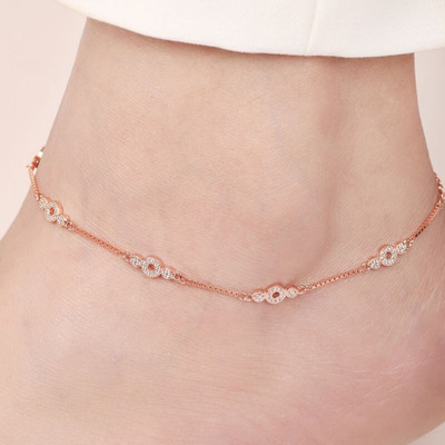 ZAVYA Rose Gold Plated CZ 925 Anklet For Womens With Certificate of Authenticity Sterling Silver Anklet