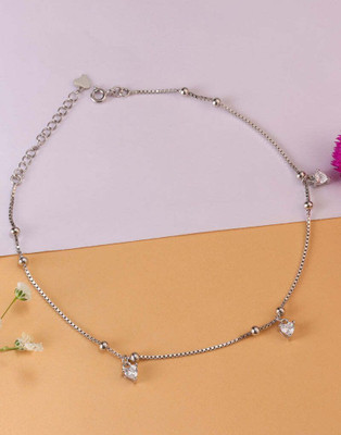 House of Diana Elegant Heart Charm Silver Anklet Silver Anklet