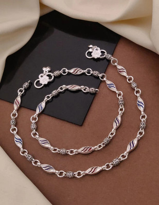 KanGen Villa Creation Stylish Silver Multicolor Enamel Designer Anklet/Payal Pair for Women&Girls Alloy Anklet(Pack of 2)
