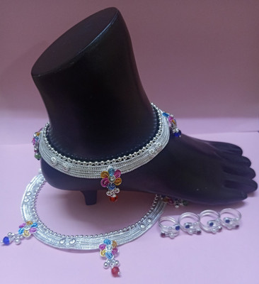 SONU SELECT Beautiful Silver Plated Bridal Payal For Women One Pair 4 Toes Reing Alloy Anklet