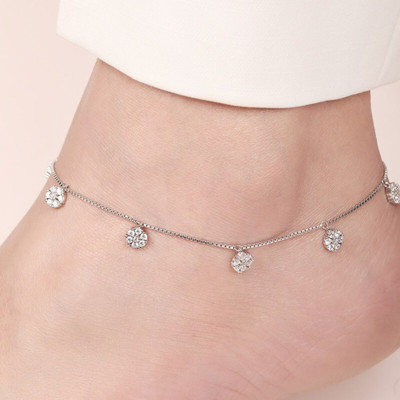 ZAVYA Rhodium Plated CZ 925 Anklet For Womens With Certificate of Authenticity Sterling Silver Anklet