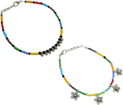 HIGH TRENDZ Combo pack of 2 Single Leg Beads Alloy Anklet(Pack of 2)