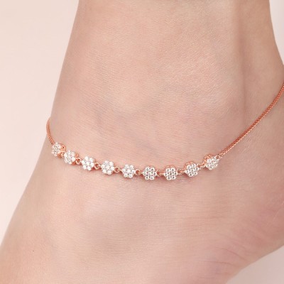 ZAVYA Rose Gold Plated CZ Floral Anklet For Womens With Certificate of Authenticity Sterling Silver Anklet