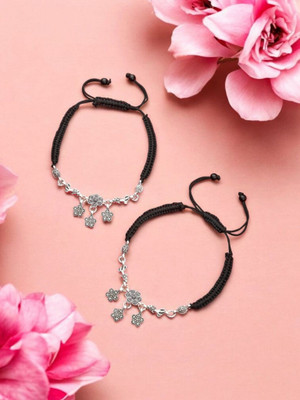UDk Alloy Silver-Plated Charm Anklet with Cotton Cord Alloy Anklet(Pack of 2)