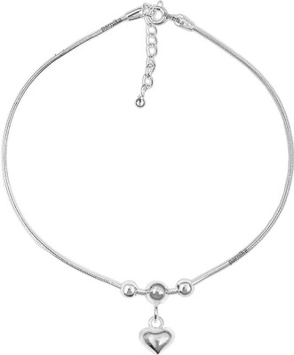 Parnika Movable Heart Charm Silver Balls Threaded Anklet | One Piece| Sterling Silver Anklet