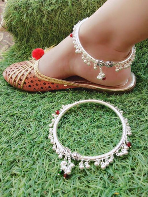 ASHTAVINAYAK CREATIONS Designer Antique Kada Silver Alloy Anklet