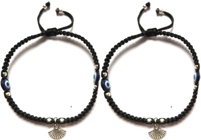 jyokrish Black Thread Adjustable Artificial silver flower beads Anklet for women |Girls Fabric Anklet(Pack of 2)