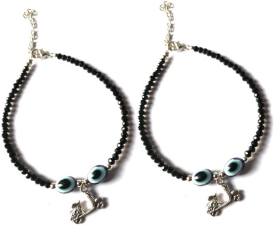 jyokrish Metal Bk beads with evil eye chain anklet for women| Girls Nazariya Metal Anklet(Pack of 2)