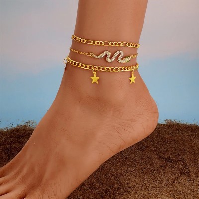 Fashion Frill Anklet For Women Multi Layered Snake Design Anklets For Women Girls Alloy Anklet(Pack of 3)