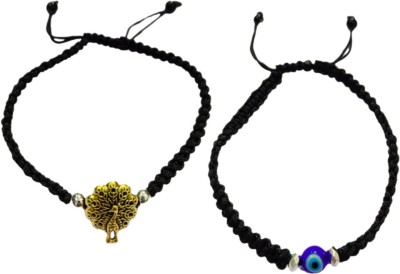 Alys Enterprise Evil Eye and Peacock Anklet with Handcrafted Black Thread Fabric Anklet(Pack of 2)