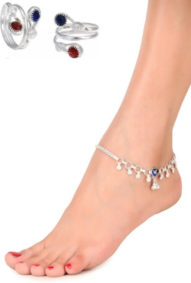 SONU SELECT Beautiful Silver Plated Bridal Payal For Women One Pair 2TOES REING Alloy Anklet