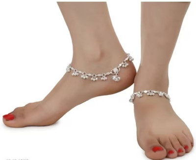 MANMORA NEW DESIGN BELL SILVER PAYAL ANKLET FOR GIRLS AND WOMENS IN ANY OCCASION Stainless Steel Toe Anklet(Pack of 2)