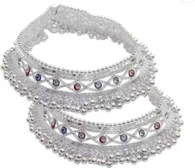 HYK Bridal Silver Plated Indian Traditional Ethnic Fancy Heavy 180gms Alloy Metal Anklet