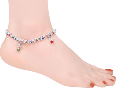 Laali Multistone Chimes Ghungroo Silver Plated M1 Anklets For Women and Girls Alloy Anklet(Pack of 2)