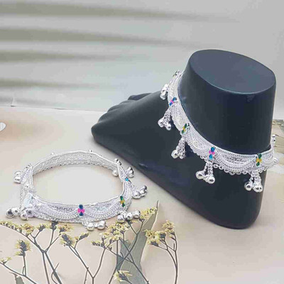 Saru collection ANKLET Silver Anklet(Pack of 2)