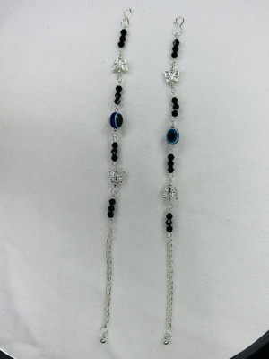 clozan Black Beaded Evil Eye Butterfly Anklet Chain for Women & Girls (Pair) Alloy Toe Anklet(Pack of 2)