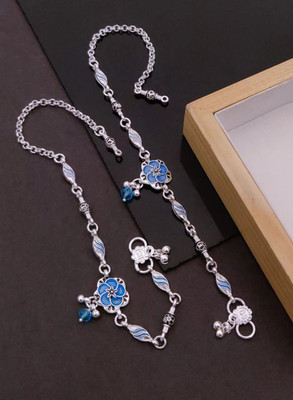 KanGen Villa Creation Stylish Silver Plated Enamel Designer Anklet/Payal Pair for Women & Girls Alloy Anklet(Pack of 2)