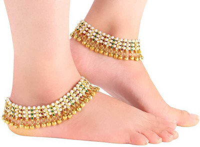 BHARTI TRADERS Golden Ethnic Anklets Traditional Heavy Bridal Anklets Alloy Anklet Brass Anklet