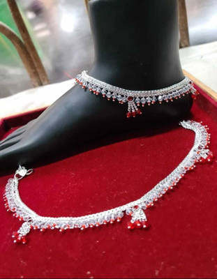Qrown Precious full white metal silver plated anklet,pajeb,payal imitation jewellery Alloy Anklet(Pack of 2)