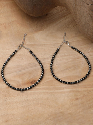 ANOUK Set of 2 Classy Silver and black Western Look Sleek Beads Anklet/Payal Brass Anklet(Pack of 2)
