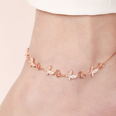 ZAVYA Butterfly Rose Gold Plated CZ Anklet For Womens With Certificate of Authenticity Sterling Silver Anklet