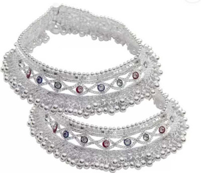 BHARTI TRADERS Bridal Silver Plated Indian Traditional Ethnic Fancy Heavy 180gms Alloy Metal Anklet