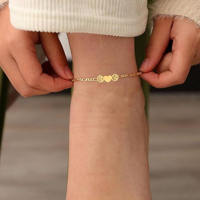 THANU'S CRAFT 3Love Charms Gold Plated Stylish Adjustable Anklet Valentine's Special Metal Anklet