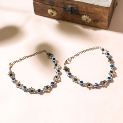 Samsiddhi Silver Plated Evil Eye Anklet for Women Brass Anklet(Pack of 2)