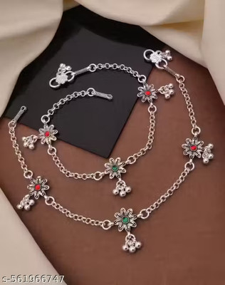 UDk Traditional Silver Payal Alloy Anklet(Pack of 2)