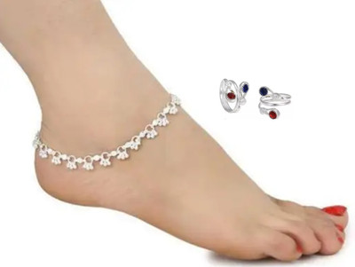 SONU SELECT Beautiful Silver Plated Bridal Payal For Women One Pair 2TOERING Alloy Anklet