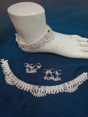 Siya Creation Pure Gota Chandi Dulhan with Toe rings,,. Alloy Anklet(Pack of 2)