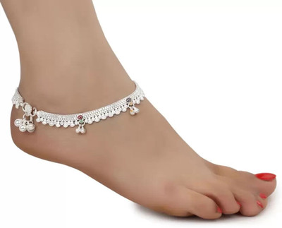 Qrown beautiful anklets for women/girls Silver Anklet(Pack of 2)