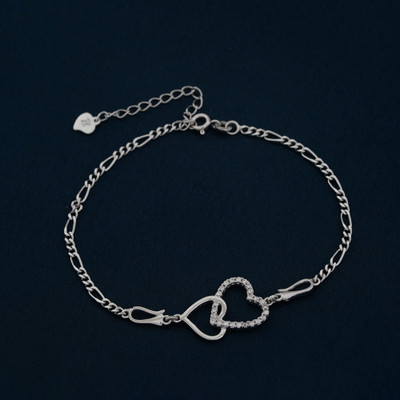 ZALKARI Silver Binary Heart Sterling Silver Anklet(Pack of 2)