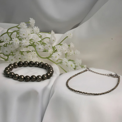 Anant Infinity Pyrite Couple Combo – Raw Pyrite Bracelet & Anklet Set for Him & Her Stone Anklet