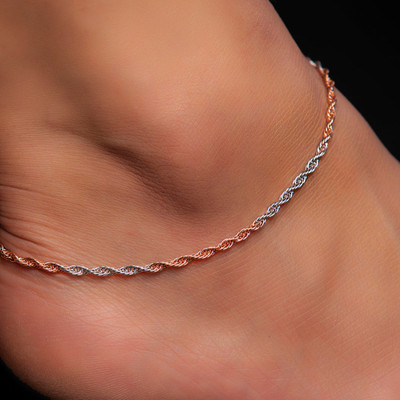 ZAVYA Dual Tone Helix 925 Sterling Silver Anklet | With Certificate of Authenticity Sterling Silver Anklet