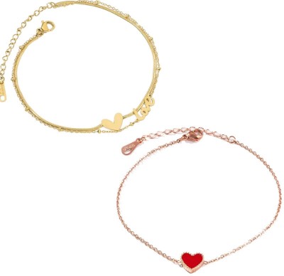 Thrillz Anklets For Women Heart Love Design Gold Chain Anklets For Women Girls Pack of 2 Stainless Steel Anklet(Pack of 2)