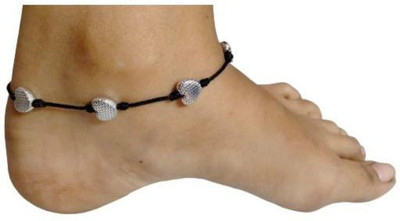 MANMORA MANMORA TRENDY BLACK THREAD HEART BEADS ANKLET AND BRACELET FOR GIRLS Fabric Anklet(Pack of 2)