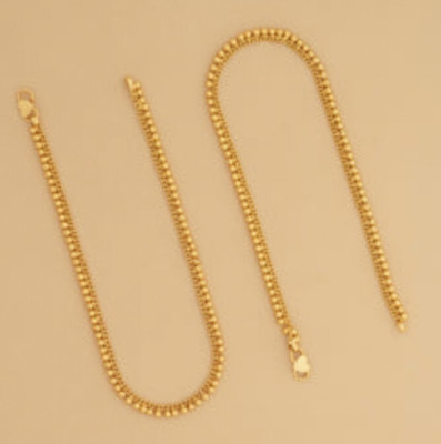 Kunjus Artificial Beads and Crystal Handmade Golden Brass Anklet(Pack of 2)