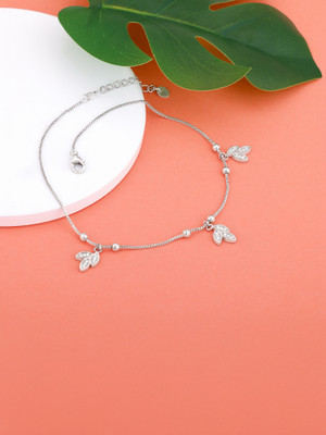 GIVA 925 Silver Dangling Triple Leaf Charm Anklet|Lifetime Plating|6 Month Warranty Sterling Silver Toe Anklet