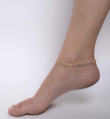 VAMA Golden Rhinestone Wedding Foot Party Wear Ankle Anklet Chain Payal for Women. Metal Anklet