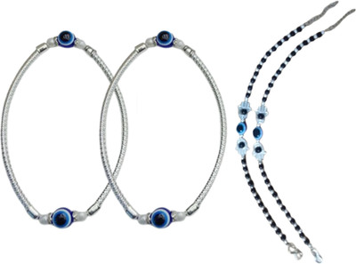 mignonne Combo of Kada Style Oxidised Silver Adjustable Anklet with Hamsa Style Evil Eye Alloy Anklet(Pack of 4)
