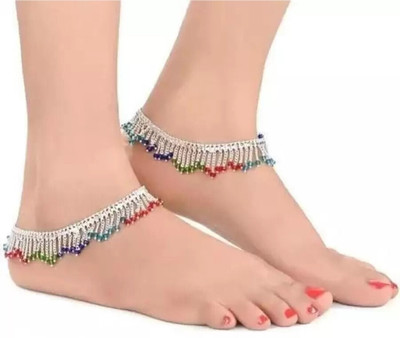 LAKSHYA COLLECTIONS Traditional designer silver plated anklets (9.5 inches length) Alloy Anklet