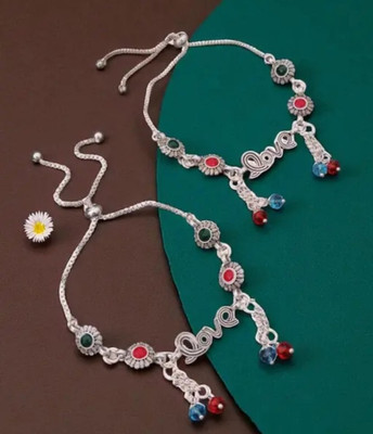 SaveriGroup SaveriGroup Premium Quality Silver Plated Adjustable Anklets For Women and Girls Brass Anklet(Pack of 2)