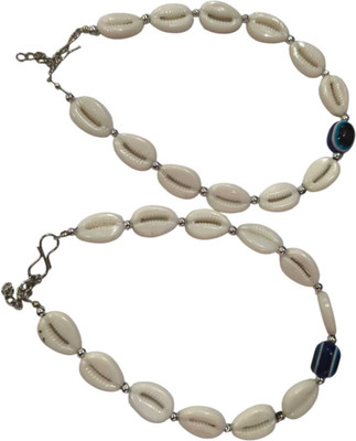 Roforuf Artifical Cowrie Shell Anklets with Evil Eye Bead Charm – Adjustable Alloy Anklet(Pack of 2)