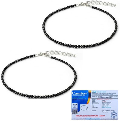 MARMORIS ECOM Black Tourmaline Anklet |Natural Stone of Protection & Grounding, 2mm Crystal Anklet(Pack of 2)