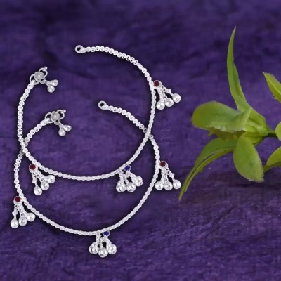 KRITIU Women Indian Traditional Silver Anklet Payal For Women Alloy, Metal Anklet