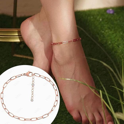 Bawree Rosegold Paperclip Anklet Leg Chain Toes Foot Payal Ankle Bracelets Anklets Metal Anklet