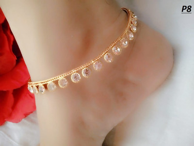 KIRTAN ENTERPRISE Golden Crystal Drop Anklet Alloy Anklet