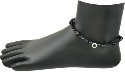 HIGH TRENDZ Premium Designer Black Beads Small Evil Eye Strechable Metal Anklet